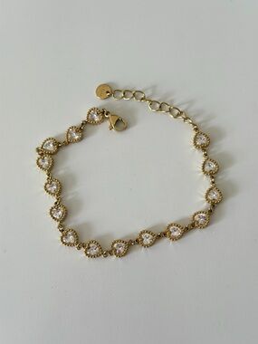 Women's 316L Stainless Steel Bracelet Clear Zircon Hearts Gold Plated